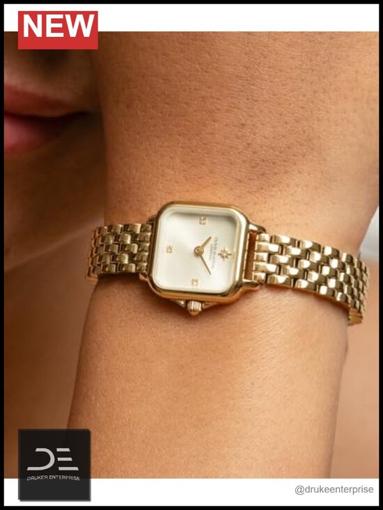 Mini Square Watch with Sunray Dial and Crystal Markers